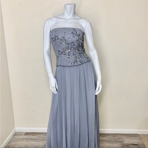 Cameron Blake Gray Strapless Beaded Long Gown